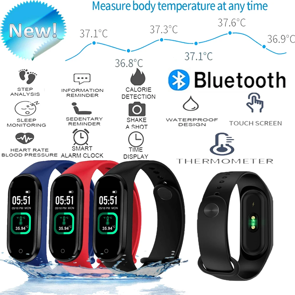 

M4pro Relogio Inteligente Smart Watch Temperature Measurement Sport Waterproof Blood Pressure Monitor Heart Rate Smart Band 4