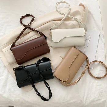 

Fashion Solid Color Handbag Women Woven Strap Totes Simple Underarm Shoulder Bag Youth Ladies Simple Versatile Bag