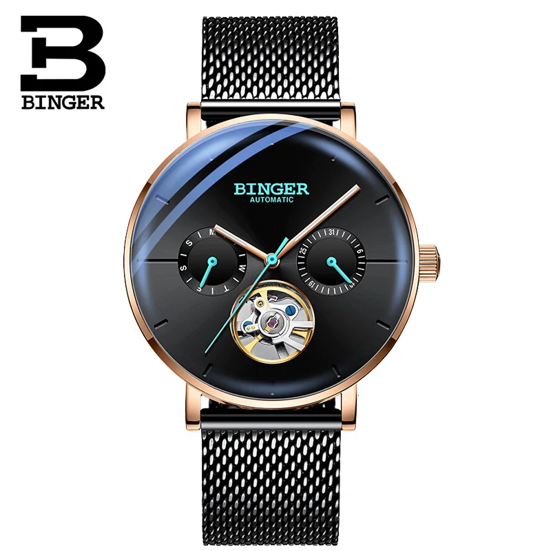 Rose Black Оригинальные роскошные швейцарские Брендовые мужские автоматические механические светящиеся водонепроницаемые часы MIYOTA со стальным ремешком, мужские модные часы - Цвет: Rose Black