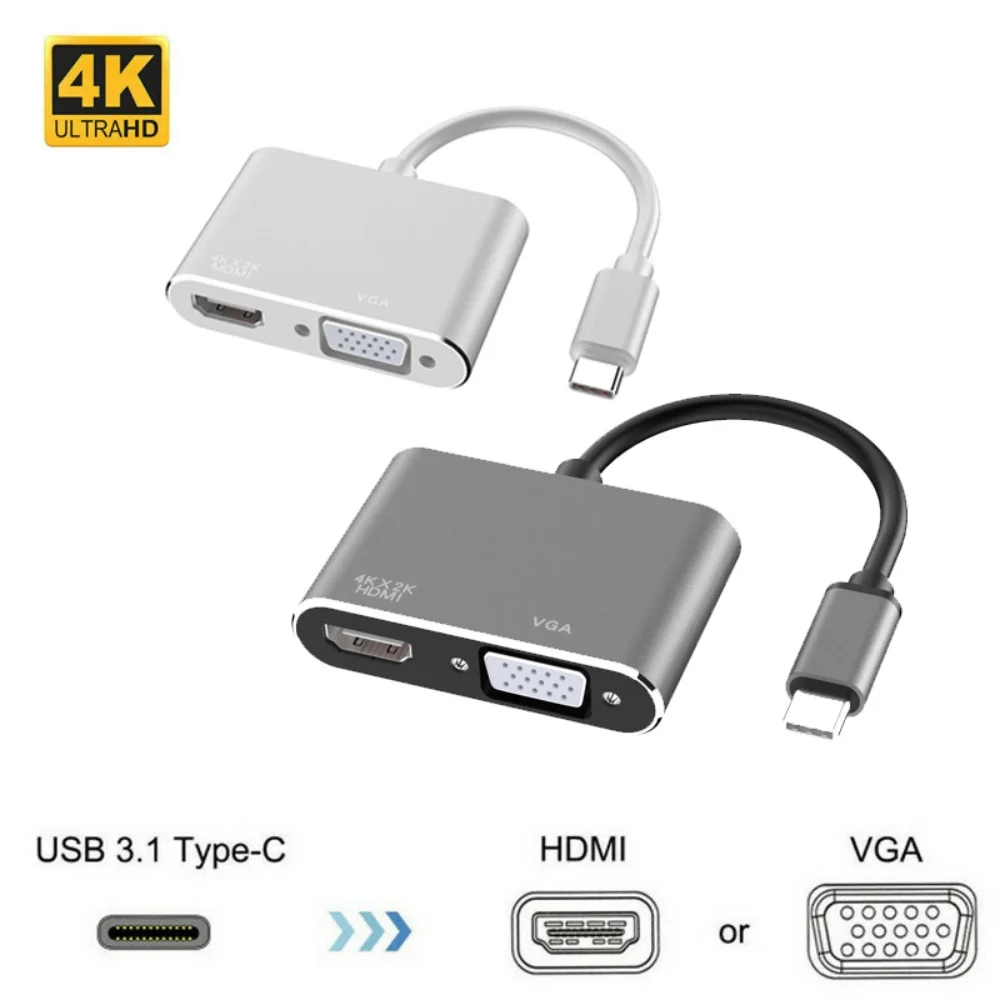 2 в 1 USB C на 4K* 2K HDMI VGA адаптер type C на HDMI USB 3,1 концентратор конвертер USB C на VGA адаптер для Apple Macbook tv samsung S8