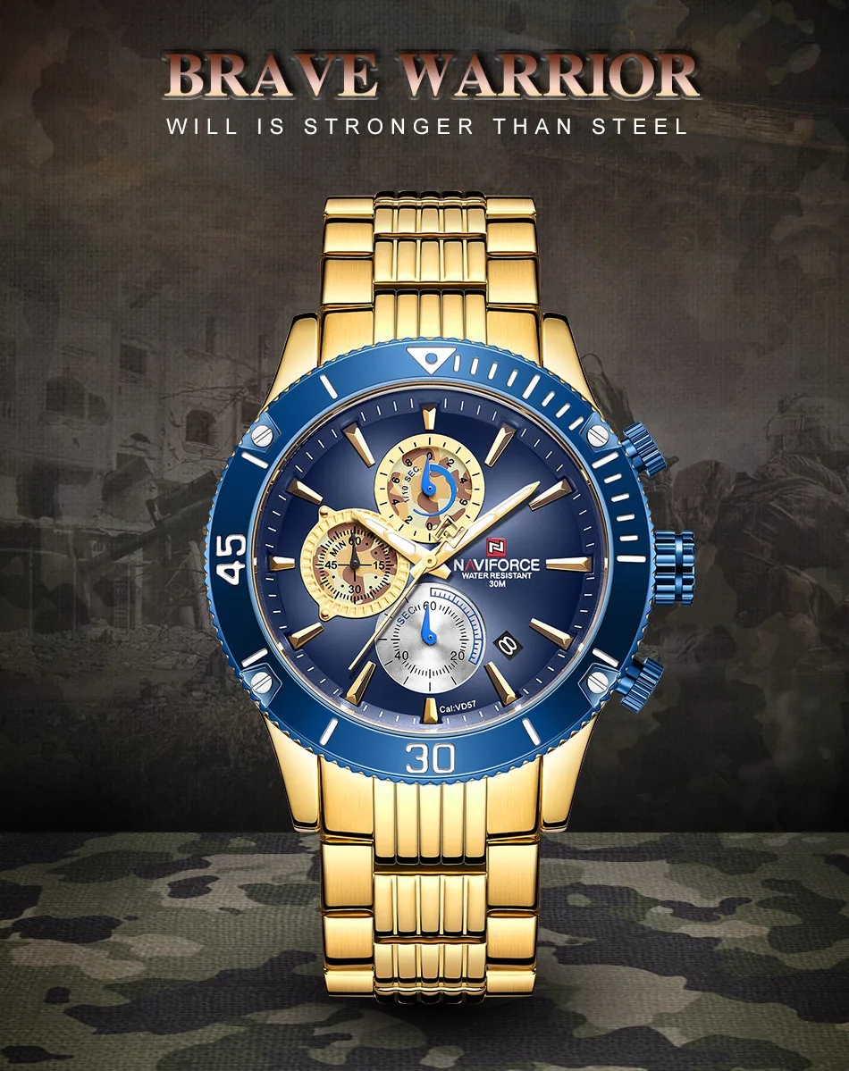 NAVIFORCE Men's Watches Chronograph Top Luxury Brand Waterproof Quartz Stainless Steel Date Analog Male Clock Relogio Masculino