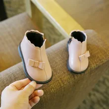 Зимняя детская обувь из материала на основе хлопка зимние сапоги из натуральной кожи, Девичьи зимние сапоги с бантом; для малышей; для детей ясельного возраста мокасины; первые шаги