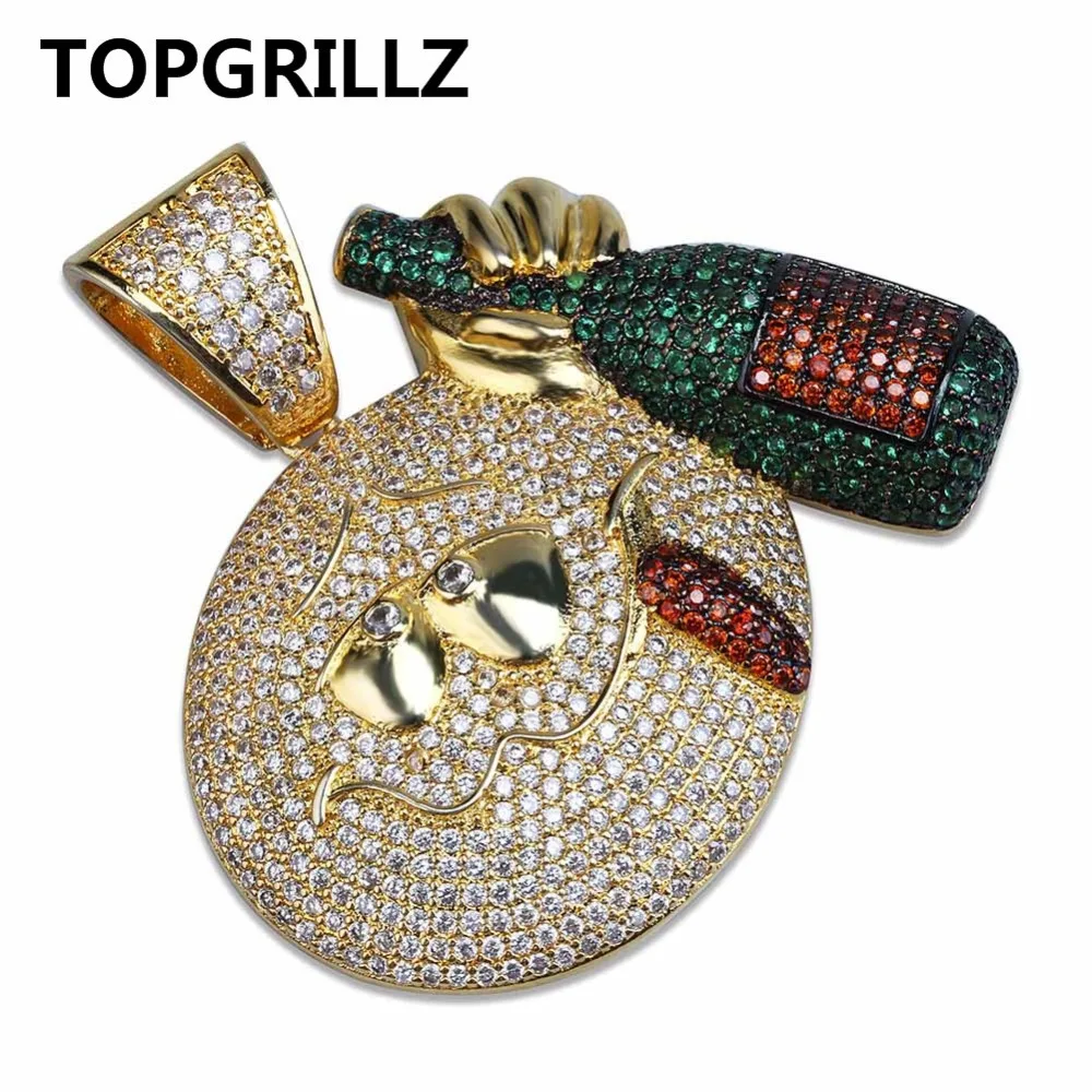 TOPGRILLZ язык торчащие лицо бутылка вина кулон ожерелье Iced Out кубический циркон золотой цвет личность хип хоп ювелирные изделия