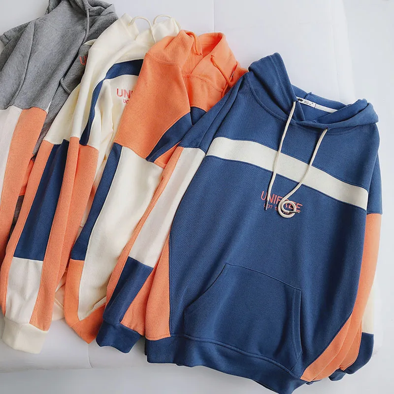 

new Spring autumn Casual Loose Letter embroidery Sweatshirts Fashion Patchwork Panelled Hoodies Women Thin Pullovers Tops Mw783
