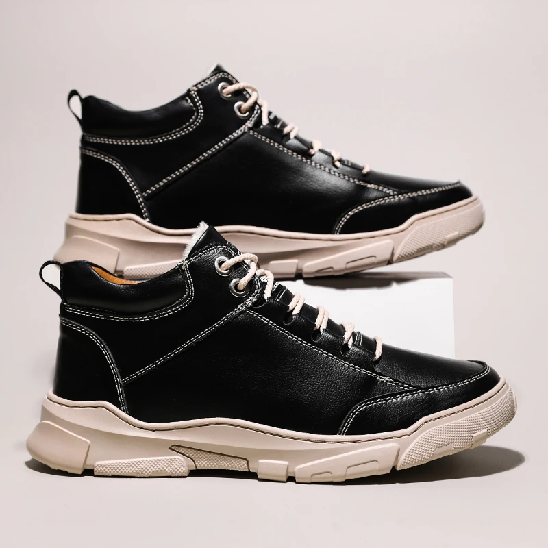 

Winter Warm Leather Shoes For Men Plus Velvet Youth Casual Shoes High Top Casual Shoes Male Comfortable Walking Shoes For Mens
