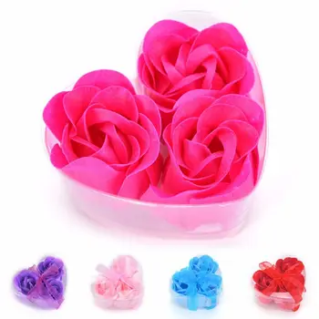 

3Pcs Artificial Scented Rose Petal Gift Box Bath Body Soap Flower Gift Wedding Party Favor