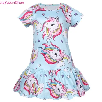 

Kids Girl clothes summer dress print rainbow unicorn princess dress chilren girls clothing