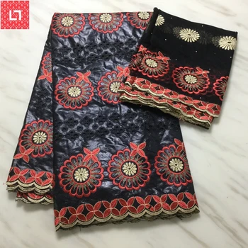 

Black with red New arrive african bazin riche getzner fabric with lace african bazin riche fabric guinea brocade jacquard Damask