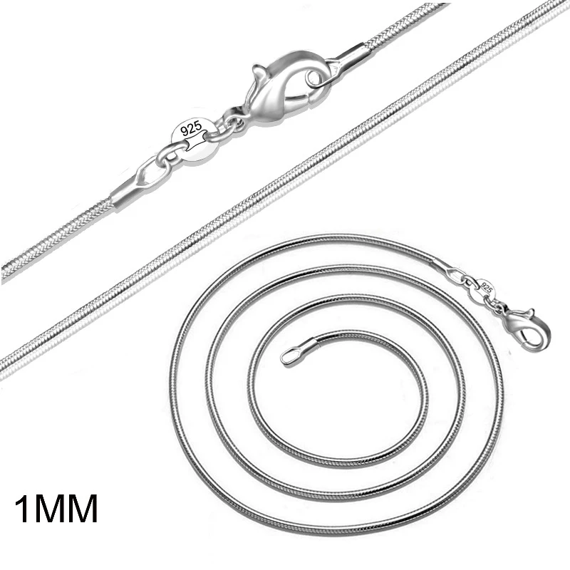 1pcs 1MM 2MM silver plated smooth Snake Chain Necklaces with stamped choker Jewelry Size 16 18 20 22 24 26 28 30 inches | Украшения и