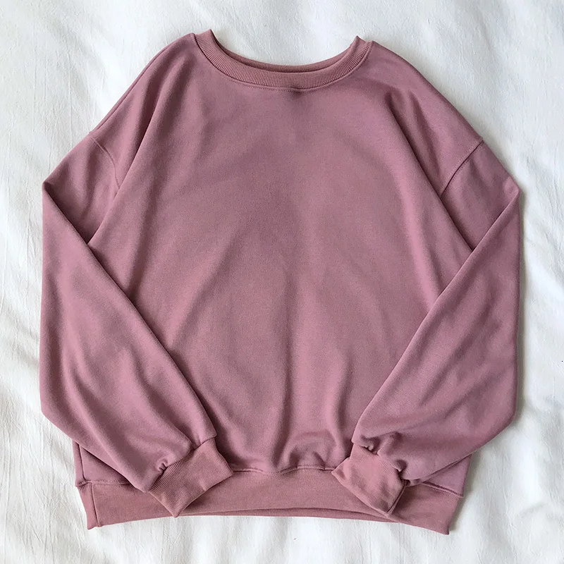 pink colour Mooirue/осенне-зимняя женская толстовка с круглым вырезом; однотонные женские пуловеры-бойфренды - Цвет: pink colour