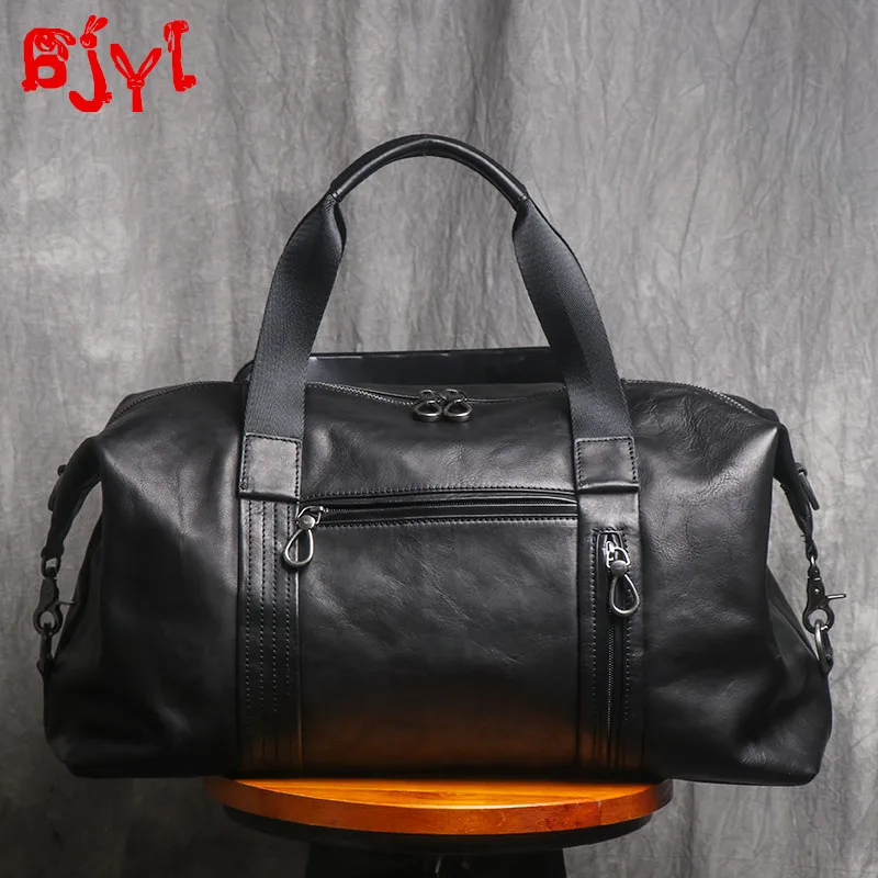 

Leather Handbag Men Large-capacity Travel Bag Shoulder Diagonal Bag Light Travel Luggage Bag Vegetable Tanned Head Layer Cowhide