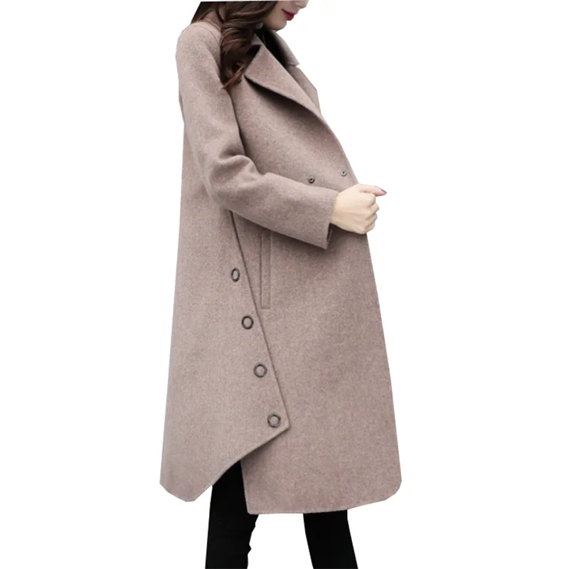 beige Новая зимняя женская одежда, шерстяная куртка, модная, свободная, размера плюс, средней длины, шерстяное пальто, женское, верблюжье, шерстяное пальто, утолщенное - Цвет: beige