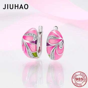 

Pink enamel Silver Earrings For Women 925 Sterling Silver Stud Earrings Silver fine Jewelry Handmade Enamel