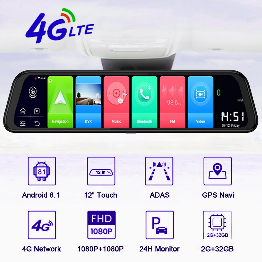 WHEXUNE 4G Android 8,1 ADAS dash камера 1" зеркало заднего вида 2G ram+ 3 2G rom gps навигация автомобильный видеорегистратор WiFi ночное видение