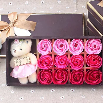 

Valentine's Day Gift 12PCS Soap Rose Flower Box With Bear Doll Romatic Soap Flower Rose Gift Box Birthday Gift Mother's Day Gift