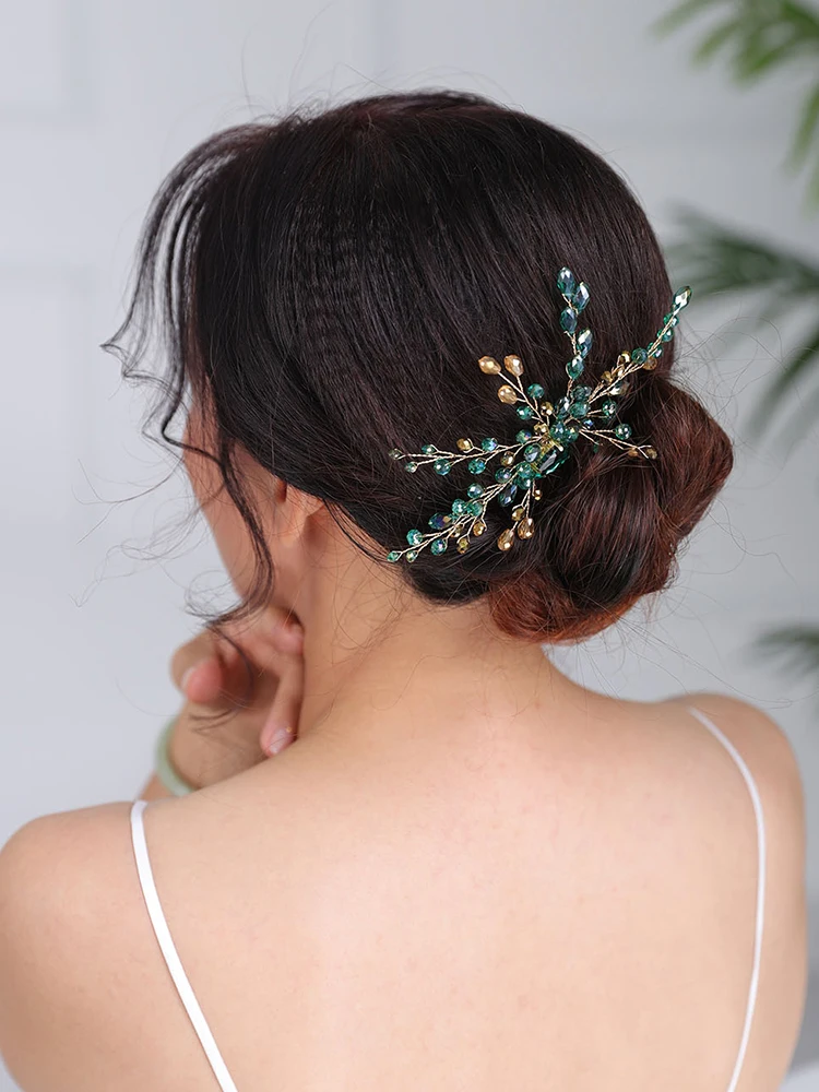 Bohemian Headdress Green Hair Pin Handmade Headpieces Girl Headwear Party For Women Wedding Bridal Hairstyles Jewellery
