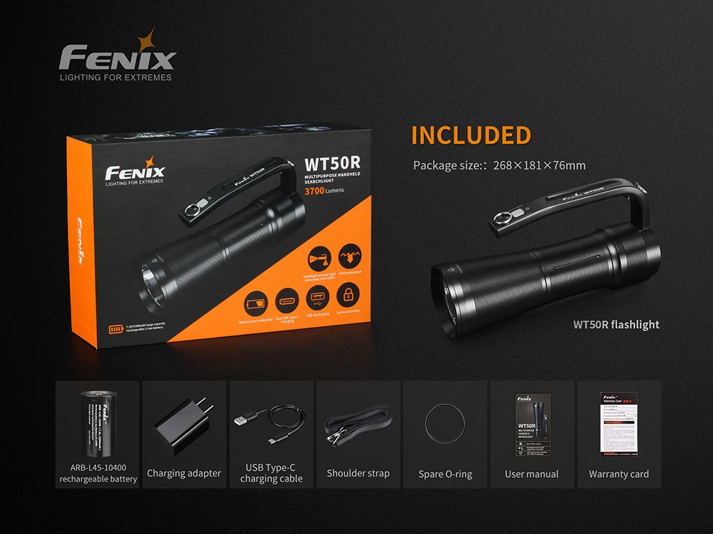 FENIX WT50R многоцелевой ручной прожектор Макс 3200 люмен фонарик луч бросок 425 м фонарь 5200 мАч перезаряжаемый аккумулятор