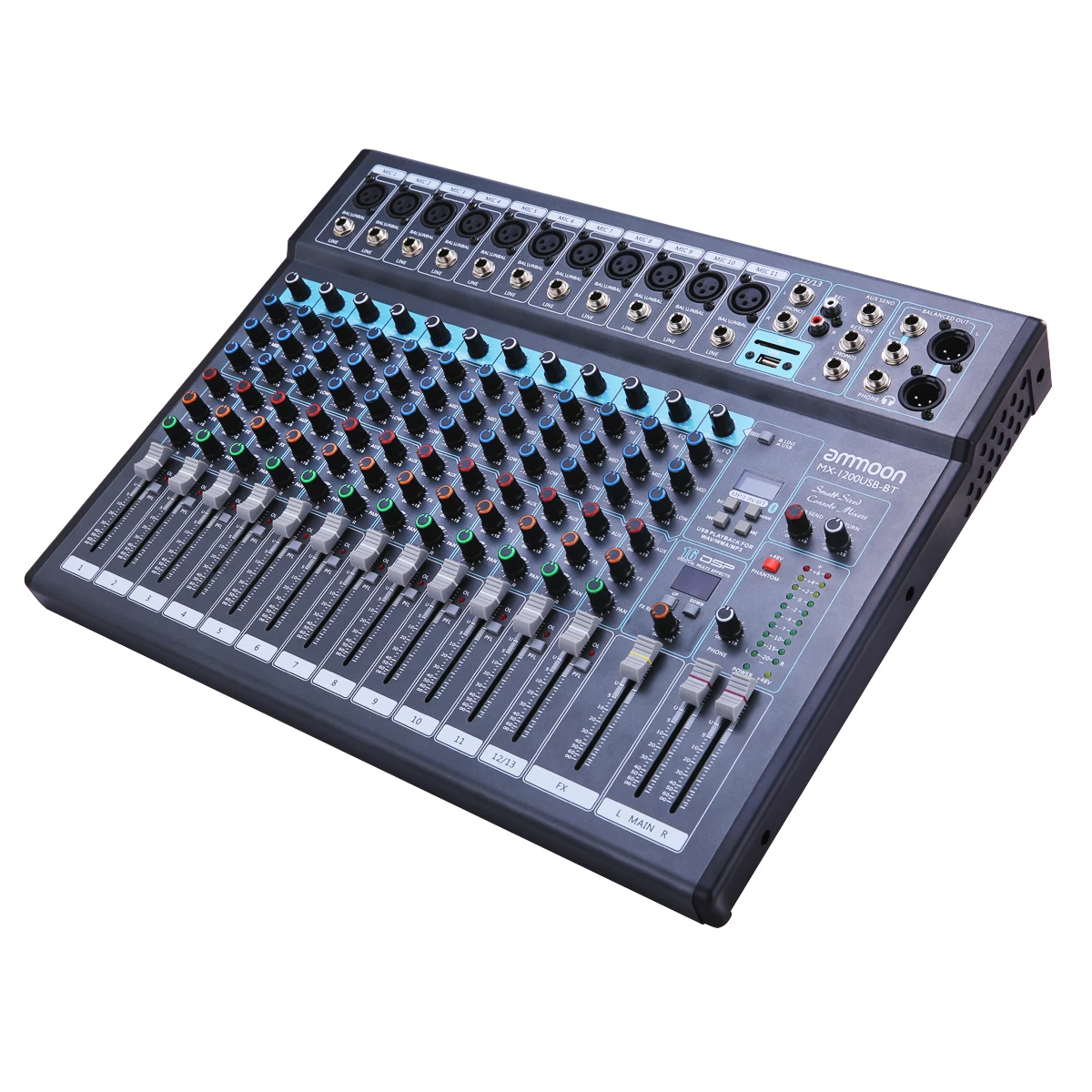 Ammoon MX-1200USB-BT 12-канальный смешивания консольный микшер встроенная карта памяти 16 dsp-эффекты+ 48V Phantom Мощность поддерживает
