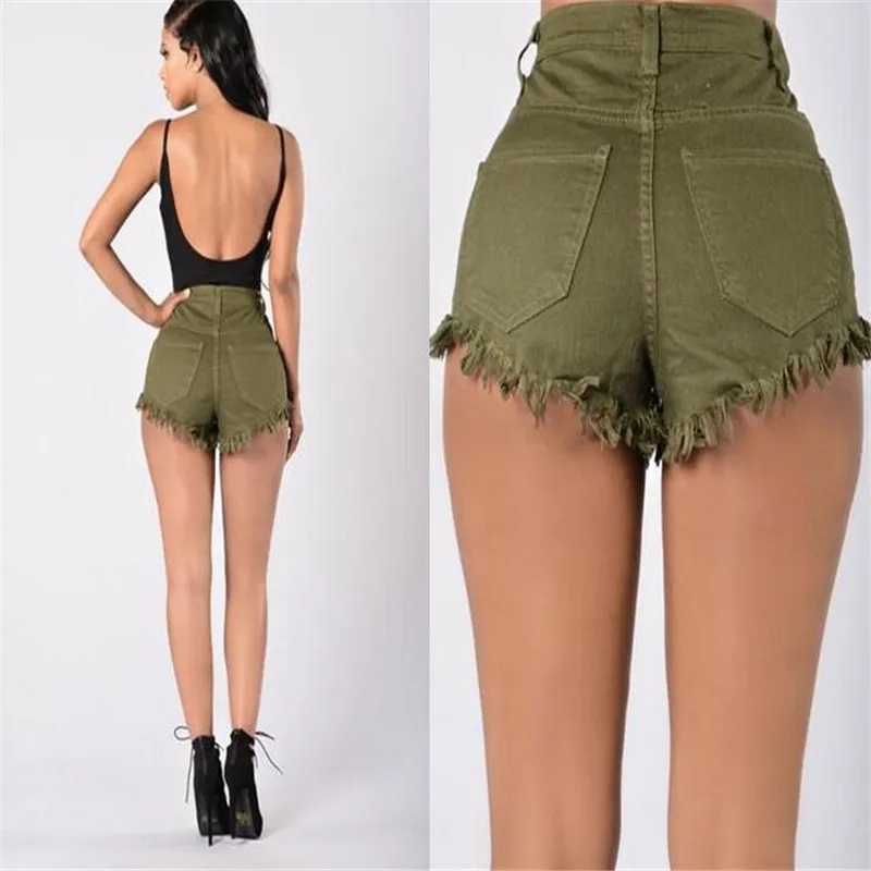Высокие Waists с меховой подкладкой ноги отверстия сексуальные короткие джинсы женские модные повседневные летние женские джинсовые шорты