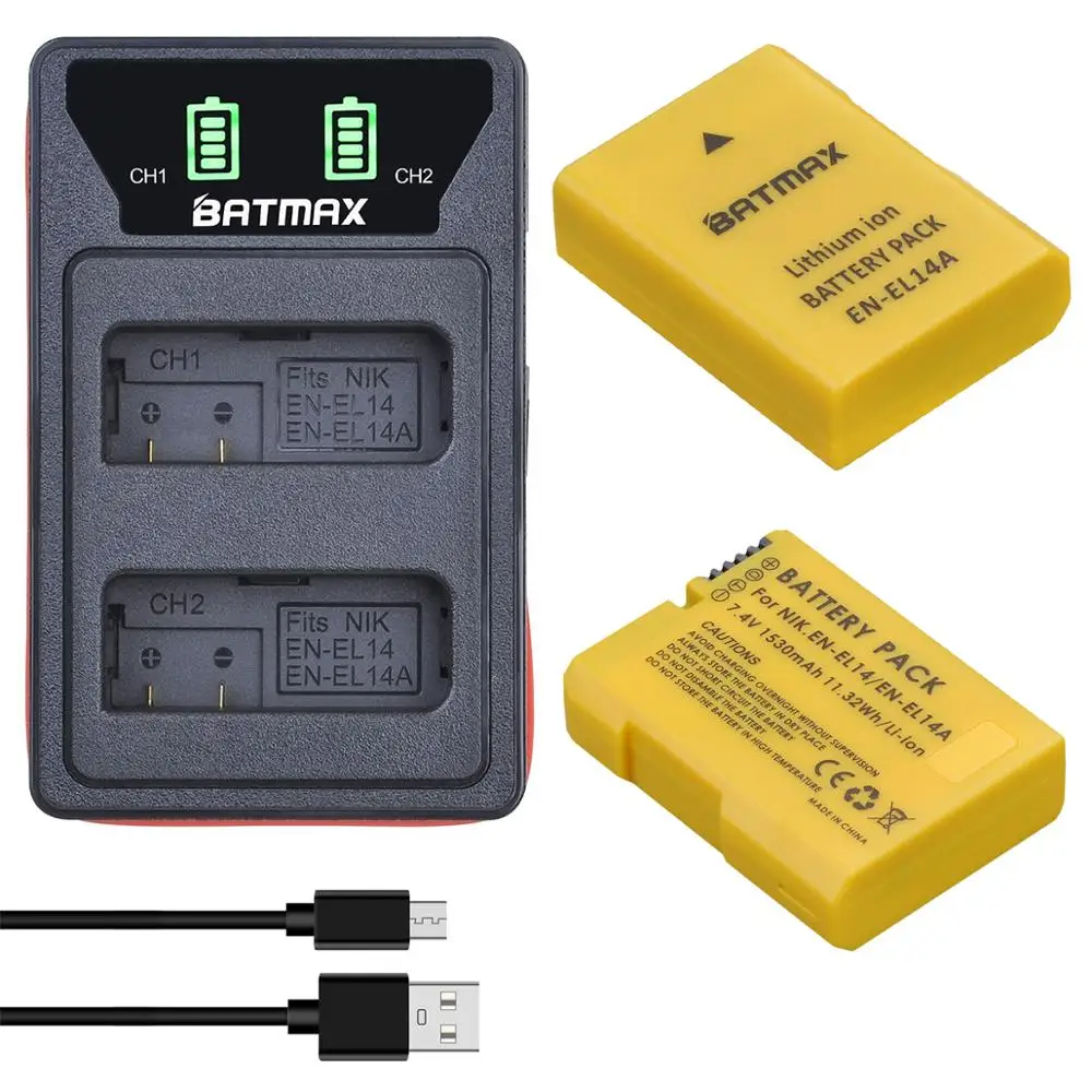 2X1530Mah En-El14 En El14 En-El14A Batteria + Doppio Caricatore Lcd Per Nikon P7800,P7100,D3400,D5500,D5300,D5200,D3200,Mh-24