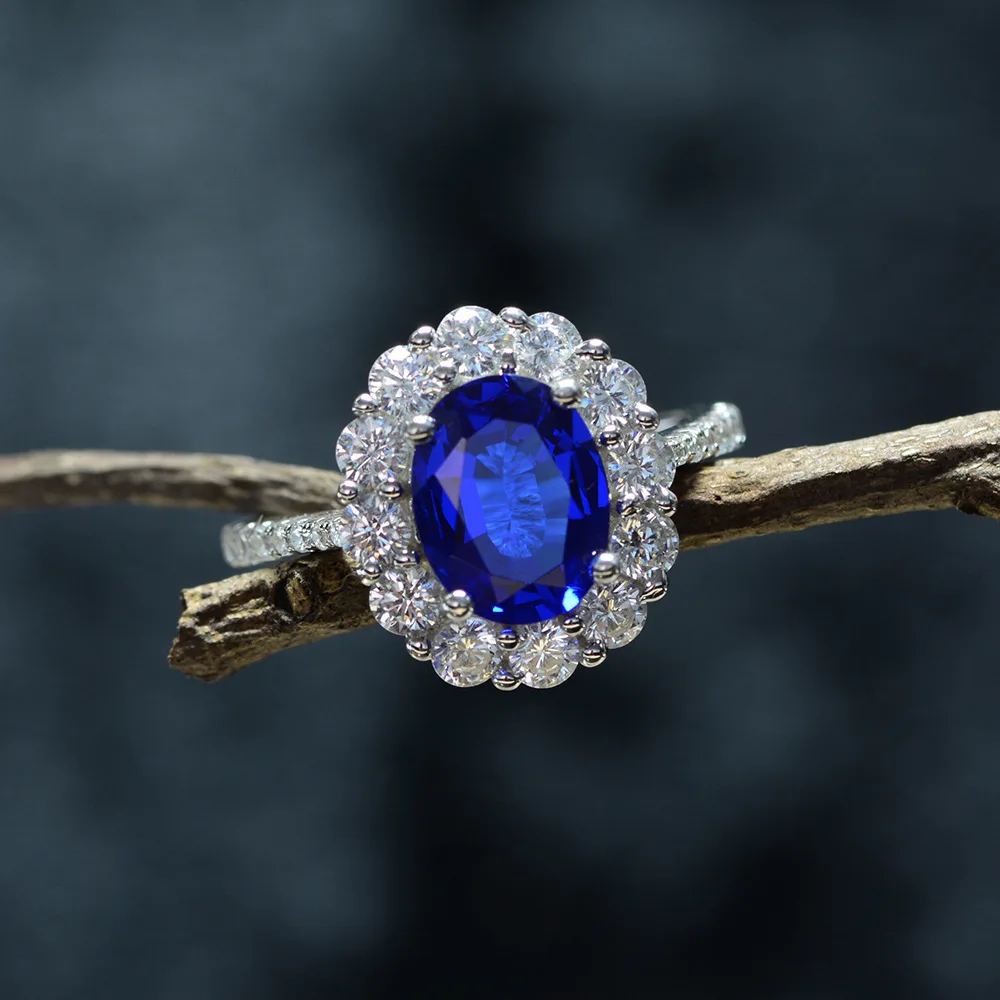 

HIBRIDE European and American Popular Blue Color 100% 925 Sterling Silver Rings for Women Bridal Jewelry Party Accessories R-274