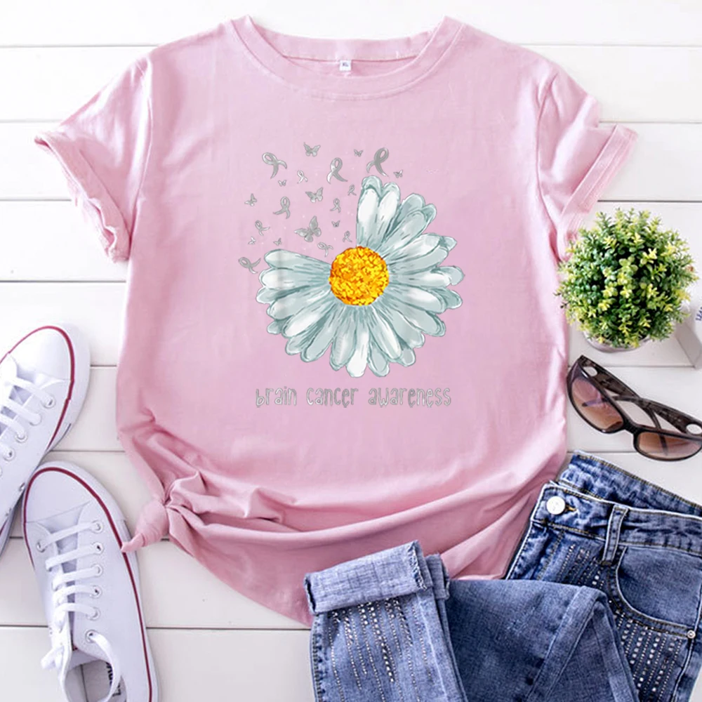 Chrysanthemum Brain Cancer Awareness Print Women T Shirt Hip Hop Harajuku Tshirts Womens Oversized Casual Short Sleeve Clothes