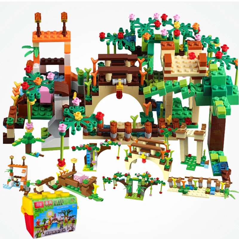 

Legoing Minecraft Village Small Particles Assembled Garden Building Blocks Children Toys With Two LED Lights Technical Assembly