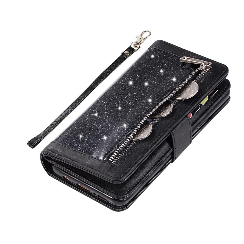 Кошелек с блестками чехол для samsung Galaxy A5 A6 A7 A8 J4 J6 J7 Plus Роскошный кожаный флип-чехол для телефона модный держатель для карт