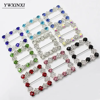

YWXINXI 2 pcs/set square rhinestone buckle wedding ribbon decoration wild jewelry accessories crystal ring buckle ring