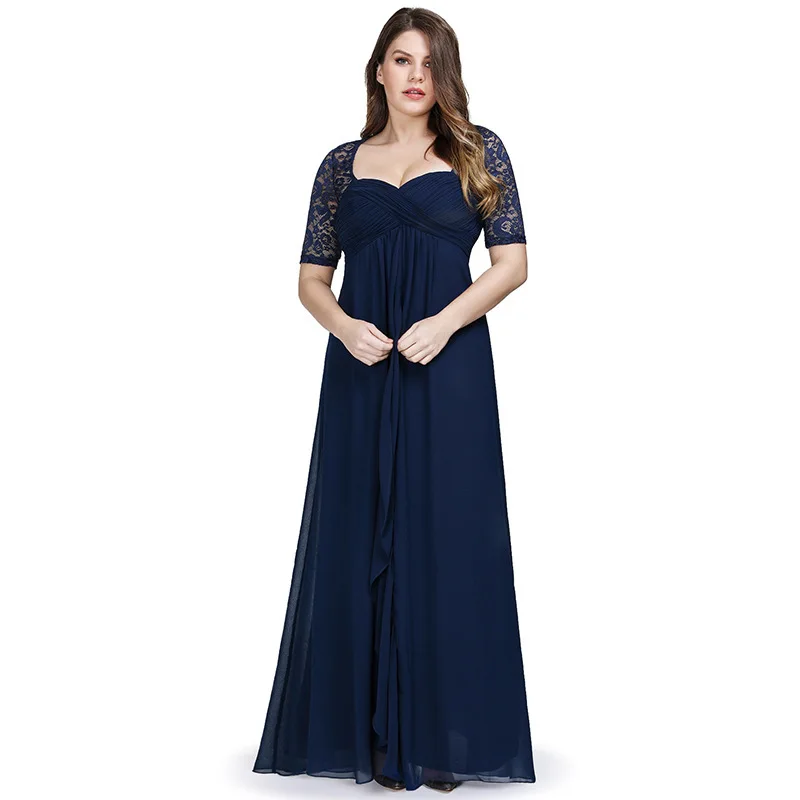 BacklakeGirls Chiffon Sweetheart A Line Long Navy Blue Mother Of The Bride Dresses Floor Length Plus Size Wedding Guest Dress