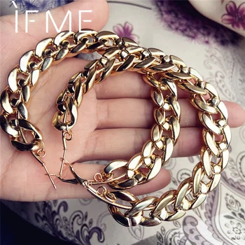 

IF ME Big Thick Chain Oversize Circle Hoop Earrings for Women Geometric Metal Round Earring Brincos Party Fashion Punk Jewelry
