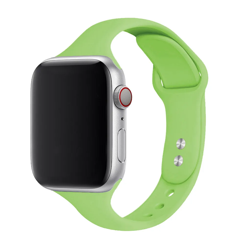 green 29 Ремешок для apple watch 44 мм 40 мм iwatch 5 4 3 ремешок 42 мм 38 мм Узкий Тонкий спортивный мягкий силиконовый ремень браслет - Цвет ремешка: green 29