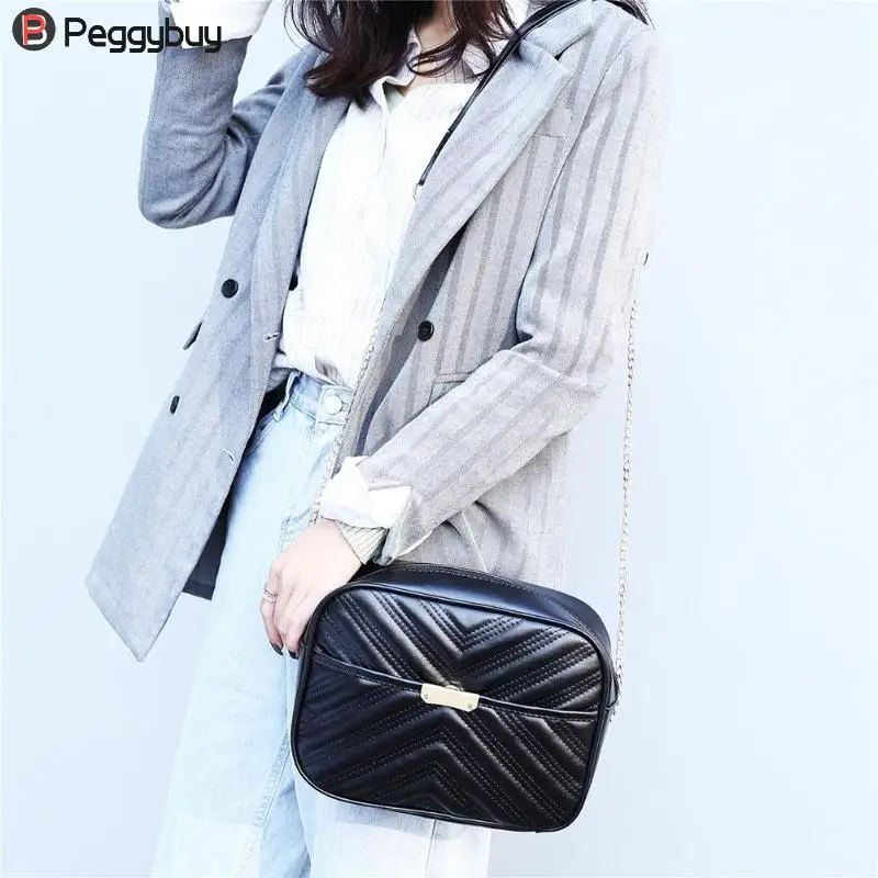 

Fashion Leather Crossbody Bags For Women Solid Chain Shoulder Messenger Bag Lady Travel Purses and Handbags Cross Body Bag