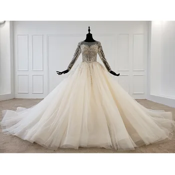 

BGW HT4322 Ball Gown Wedding Dress 2020 Lace O-neck Lace Up Back Bridal Dress Long Sleeve Bead Vestido De Noiva Simples New