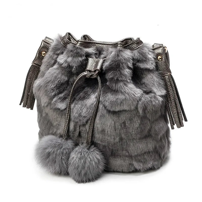 Bolsa feminina, меховые сумки через плечо, для женщин,, зимняя меховая сумка на плечо, модные женские сумки на шнурке с помпоном