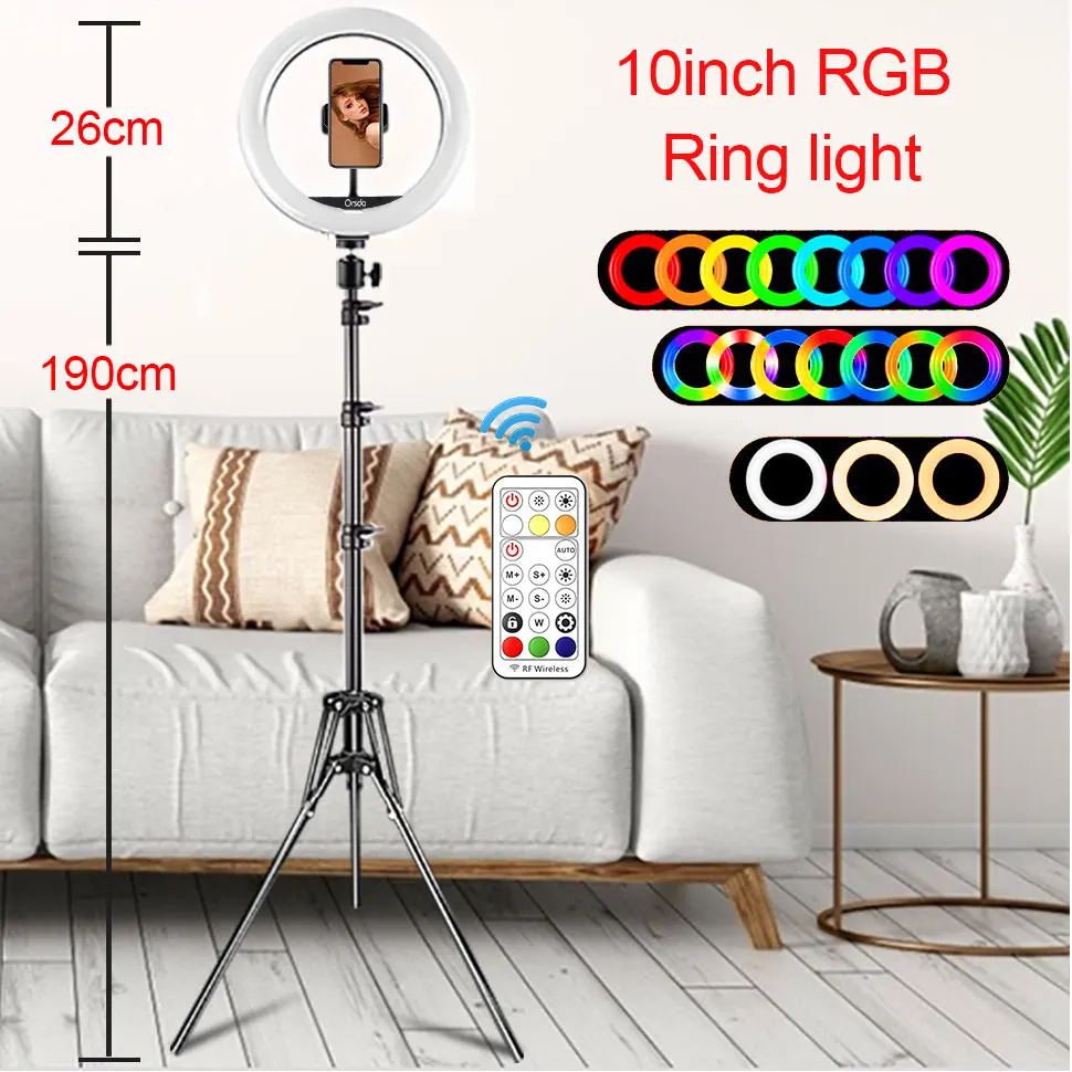 Hcef97e2e69a74be1bc16bd0dd937ad1eF Orsda 10-13 Inch RGB Ring Light Tripod LED Ring Light Selfie Ring Light with Stand RGB 26 Colors Video Light For Youtube Tik Tok
