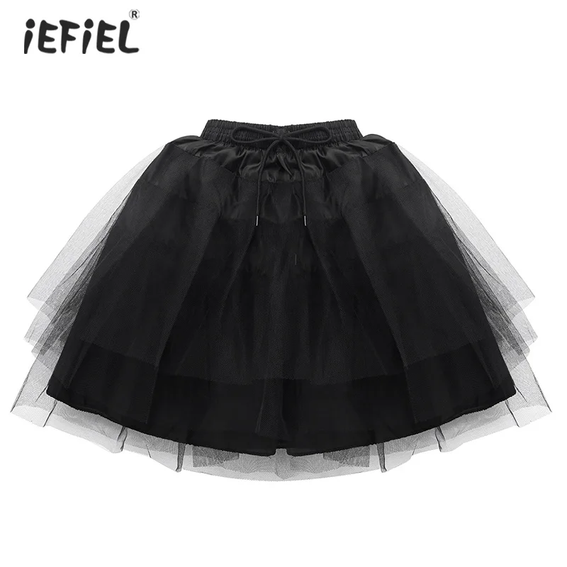 iEFiEL Kids Girls Hoopless 3 Layers Netting Fluffy A-line Petticoat Underskirt Crinoline Slip for Wedding Flower Girls Petticoat