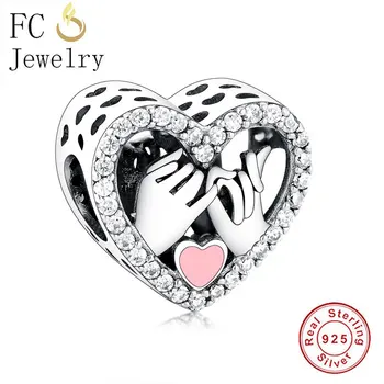 

FC Jewelry Fit Original Brand Charm Bracelet Authentic 100% 925 Silver Mother Son Hand Crossed Heart Bead For Making Berloque
