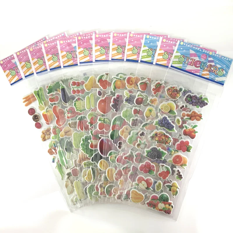 

12 Sheets/Set Vegetable and Fruit 3D Puffy PVC Stickers Kids Early Learning Education Scrapbooking Sticker Children's Gift