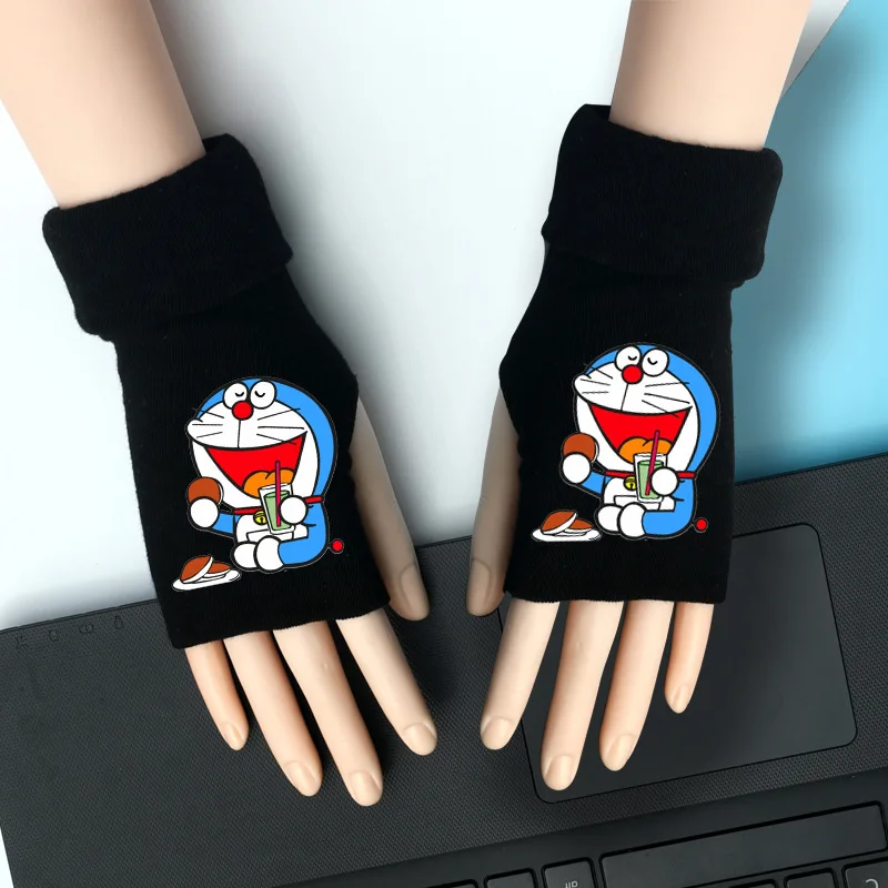 Doraemon аниме вязаные перчатки хлопок теплые половина пальцев запястья варежки Мода Косплей Реквизит аксессуары подарок зима