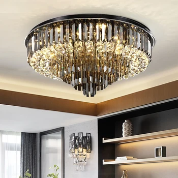 

YOOGOO Elegant Ceiling Gray Crystal Shade Clear Crystal Ball Living Room Lights Fixtures Creative Bedroom Lighting decoration