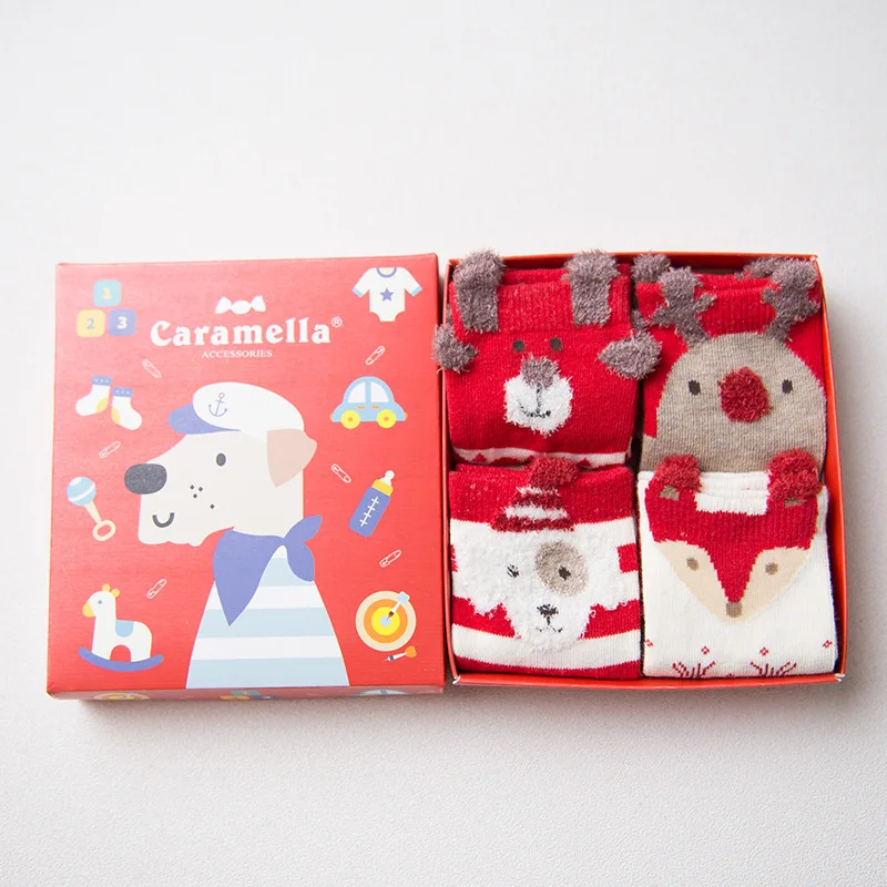 Caramella 2017 4 пар/кор. хлопок Meias Рождество теплые милые 3d Животные узоры мультфильм