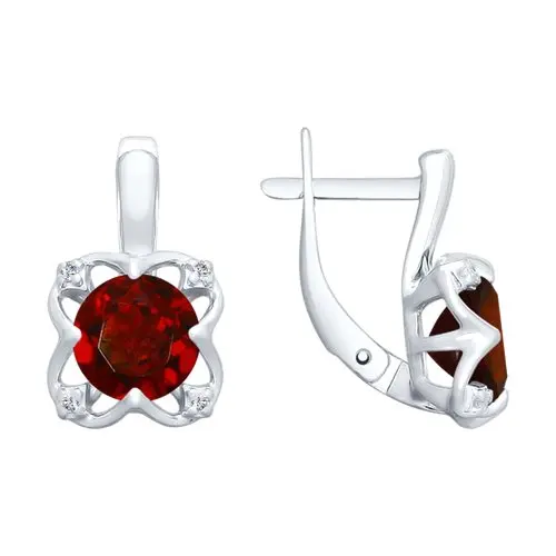SOKOLOV Silver earrings with garnets and cubic zirconia