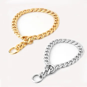 

11mm Heavy Duty Choke Cuban Dog Chain Stainless Steel Gold Dog Collar Strong Metal Links Slip Training Collar for Large Dogs