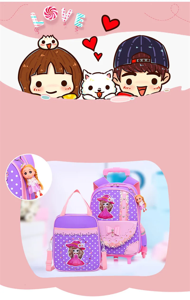 School Trolley School Bag Backpack Wheeled Children Bag For Grils Kids 2/6 Wheels Schoolbag Student Backpacks Bags
