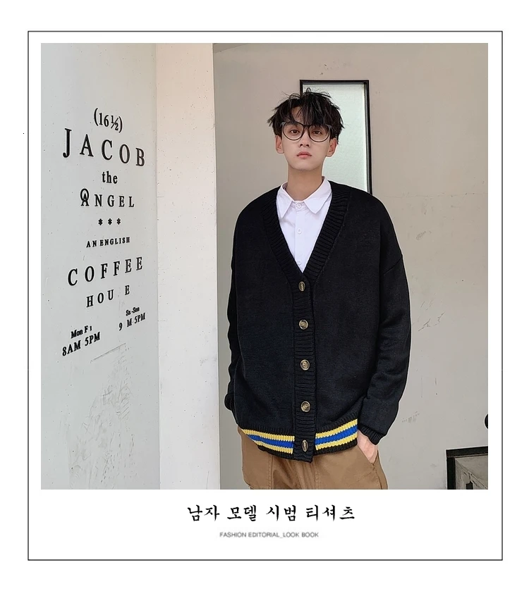 Autumn Cardigan Men Fashion Solid Color Casual Knit Sweater Jacket Man Streetwear Wild Loose Sweater Coat Male Clothes M-2XL