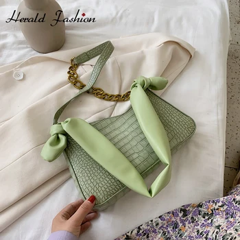 

Fashion Retro Baguette Shape Bags MINI PU Leather Shoulder Bags For Women 2020 Alligator Pattern Design Luxury Handbags Female T