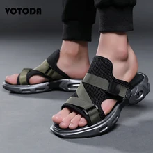 Летние мужские пляжные шлепанцы; кроссовки; сандалии с воздушной подушкой; вьетнамки на плоской подошве; сетчатые шлепанцы; домашняя повседневная мужская обувь