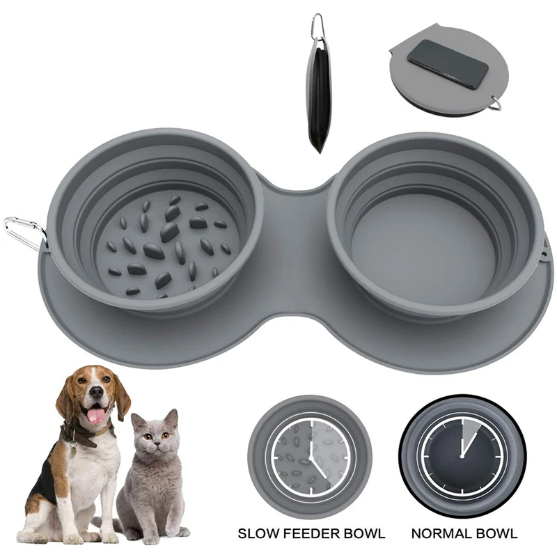 Folding Silicone Pet Bowl Non-slip Dog Double Use With Carabiner Outdoor Portable Food | Дом и сад