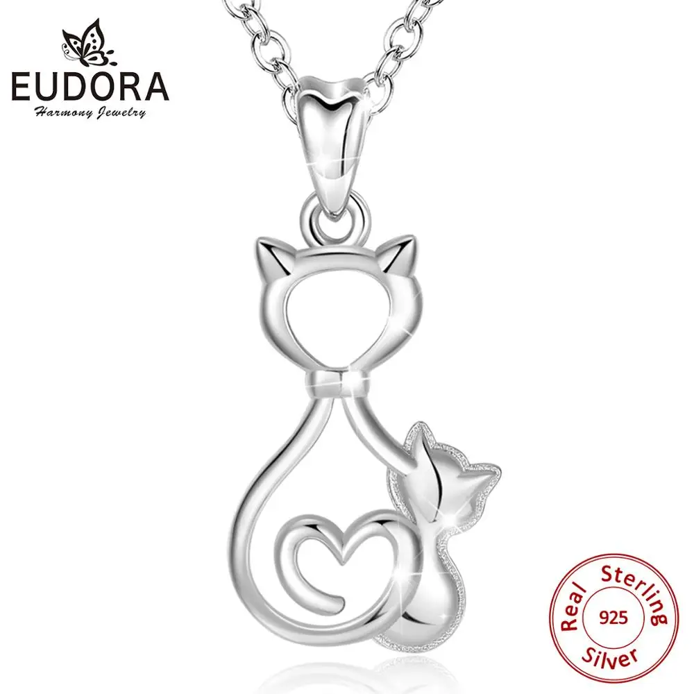 EUDORA 925 стерлингового серебра две подвески для котят ожерелье с подвеской кошкой